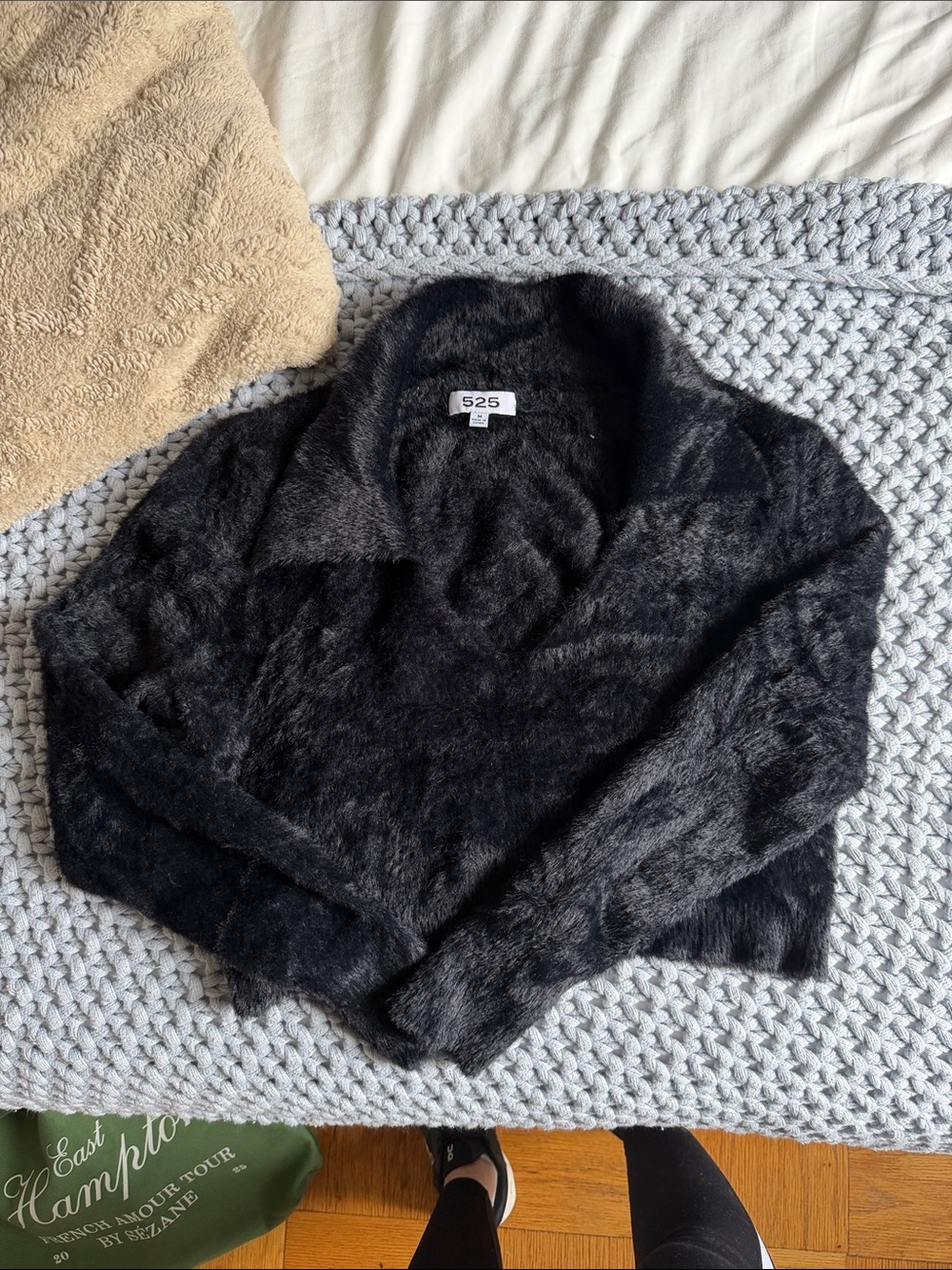 525 America Black Cropped Teddy Jacket